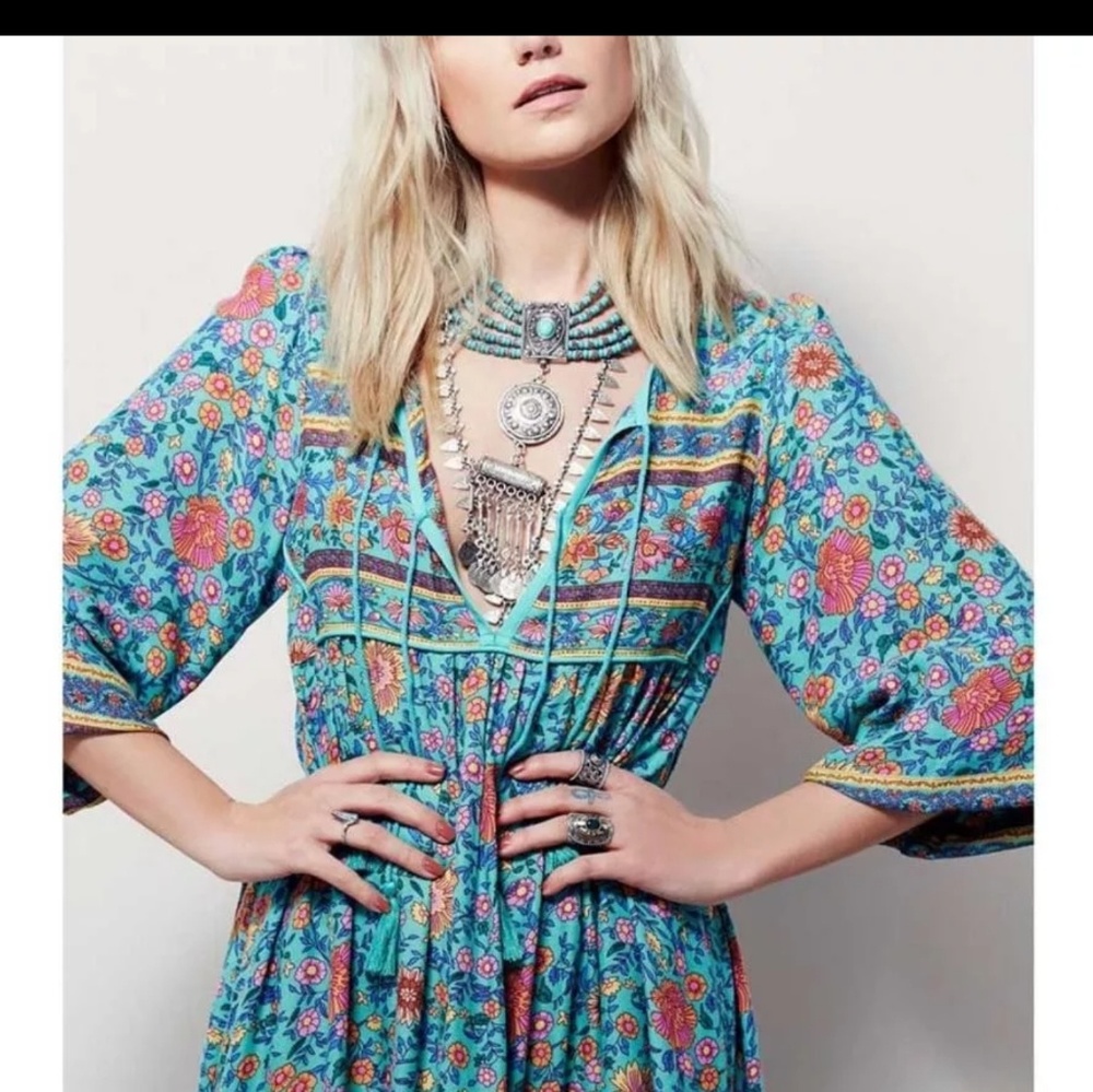 LAST 1 3X Boho blue gypsy rayon floral maxi dress - Picture 4 of 8